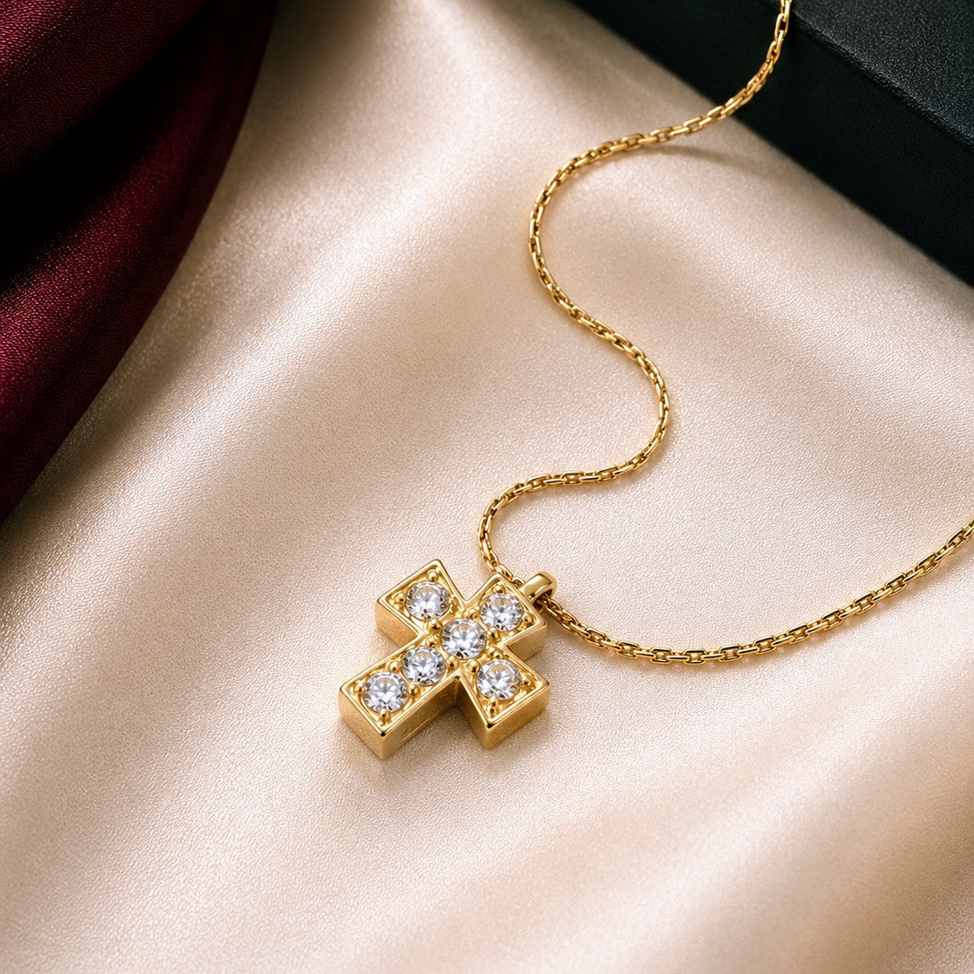 Round CZ Cross Necklace