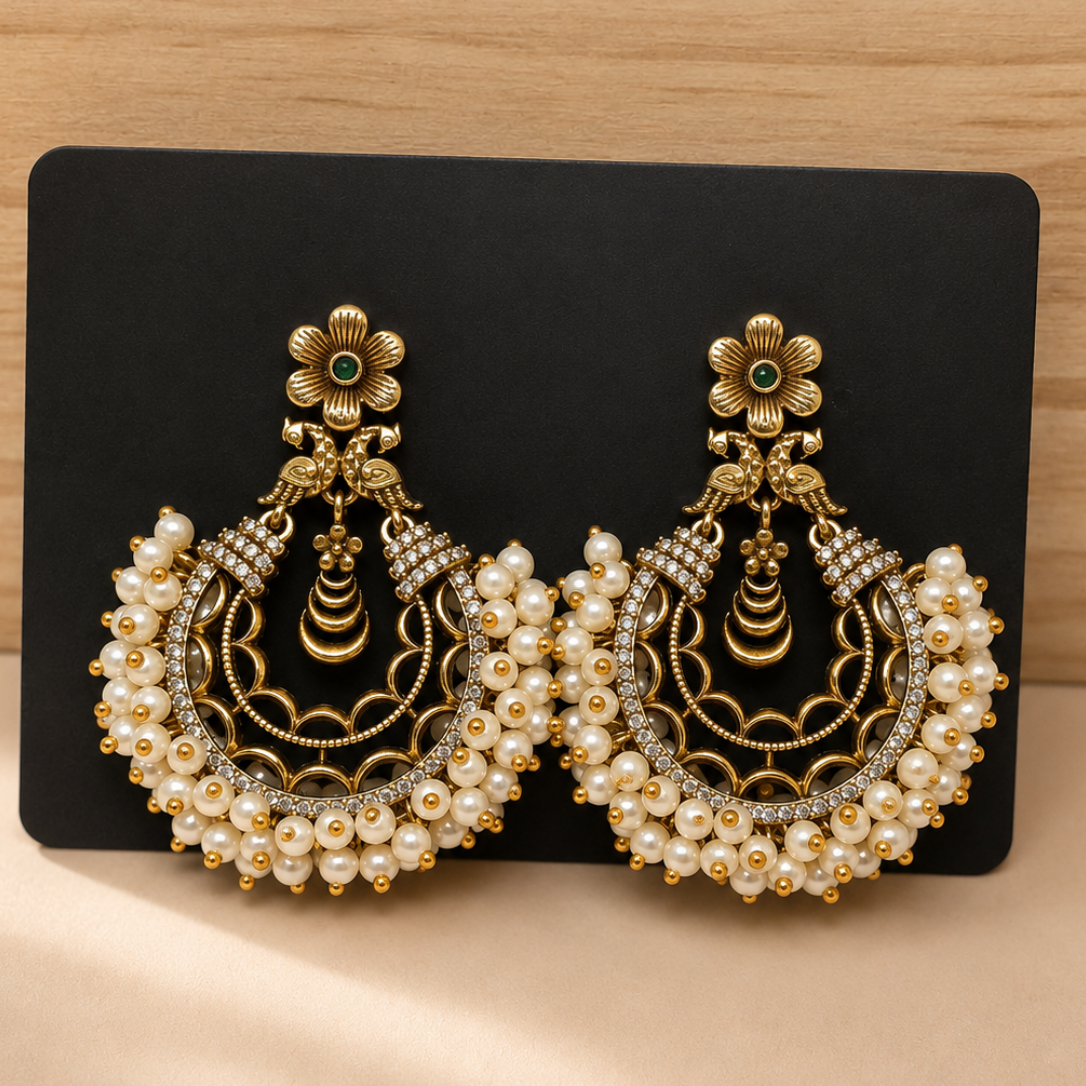 Chandbali Pearl Cluster Earrings