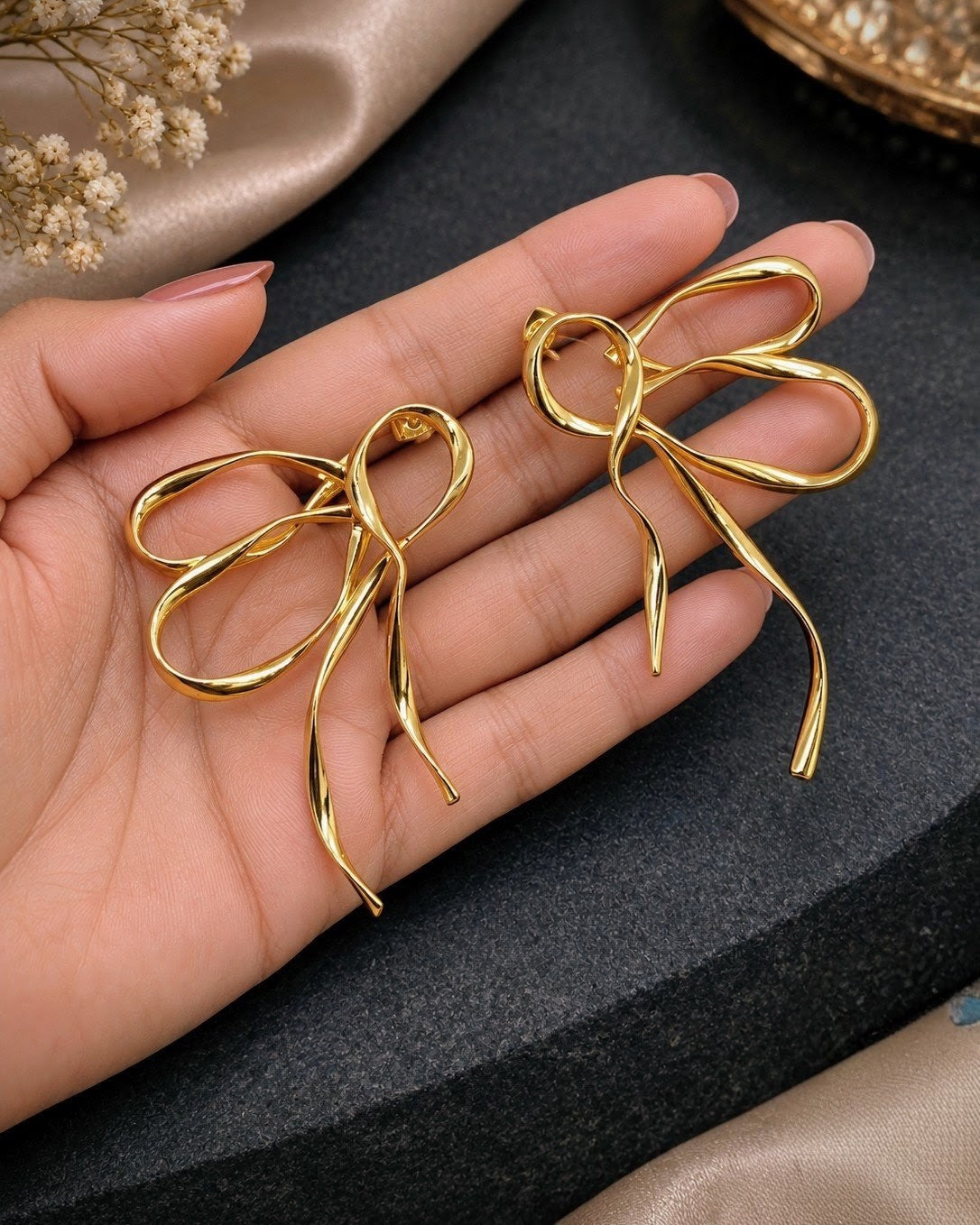 Freeform Twisted Ribbon Bow Earrings