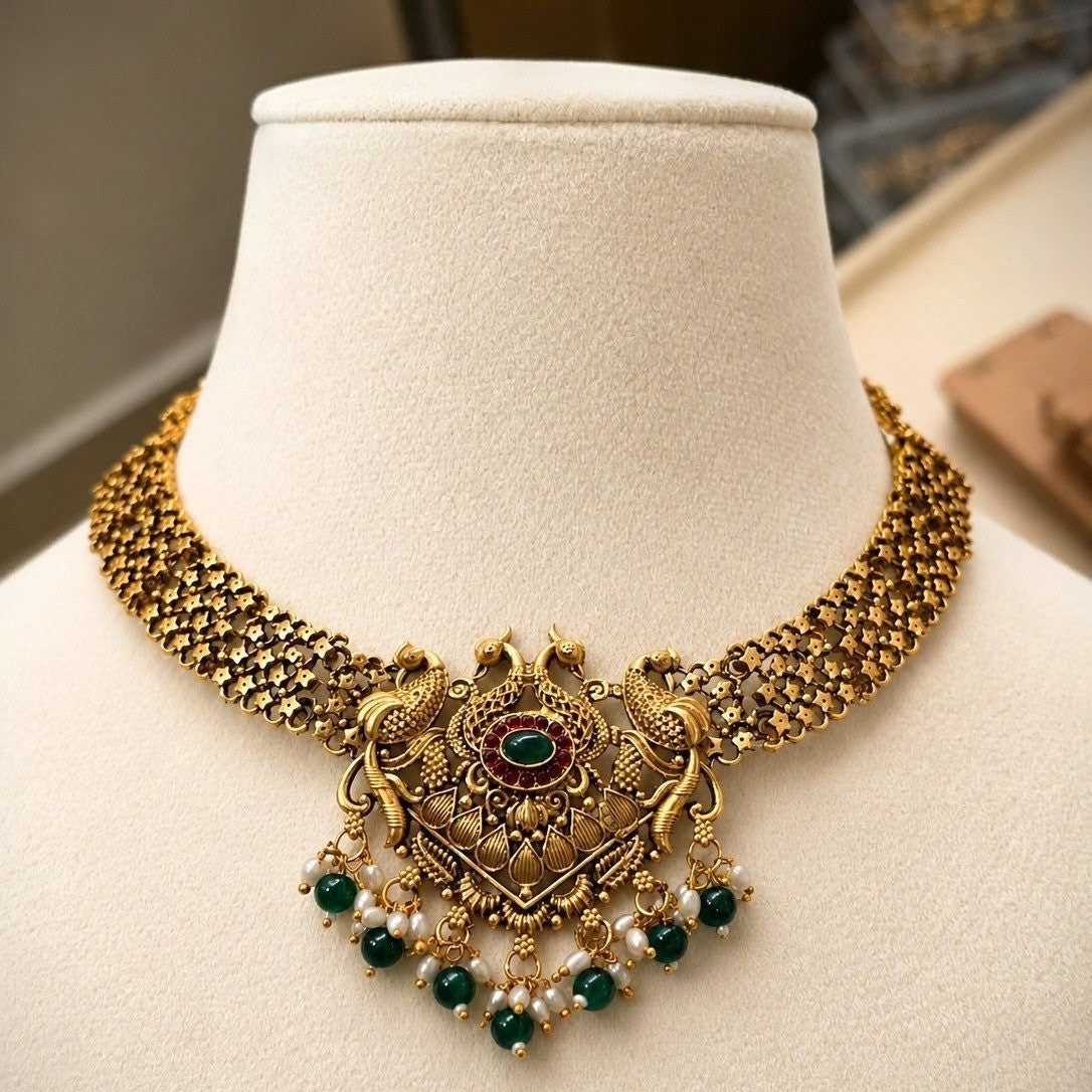 Peacock Pendant Mesh Necklace