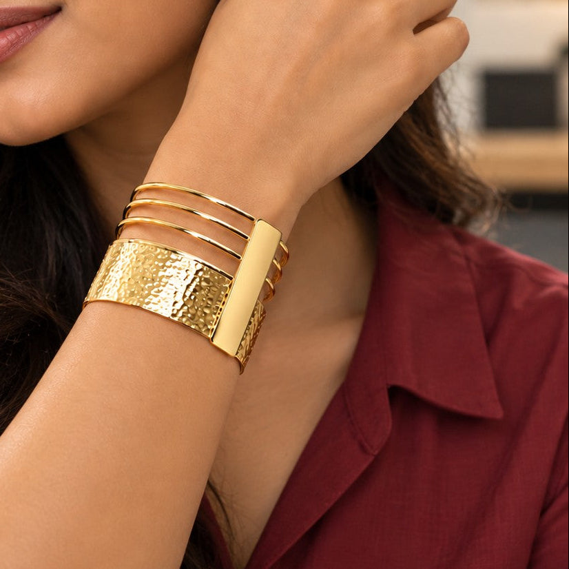 Hammered Panel Wire Split Cuff Bangle