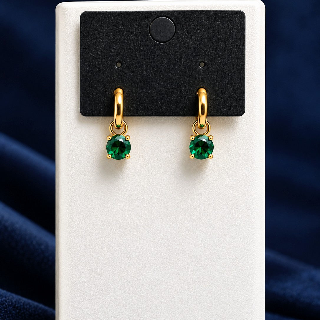 Round Solitaire Huggies Drop Earrings