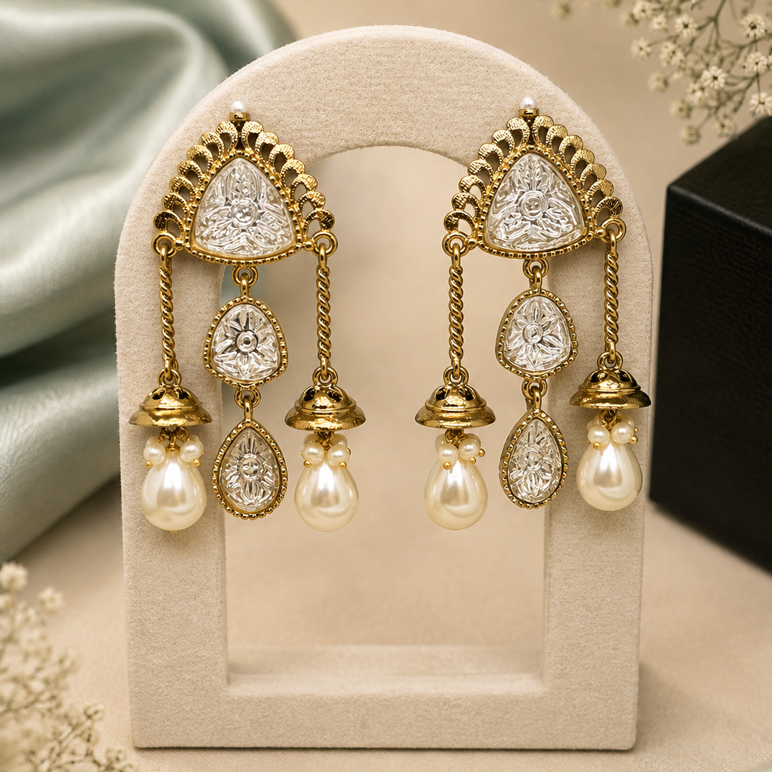 Temple Medallion Pearl Earrings
