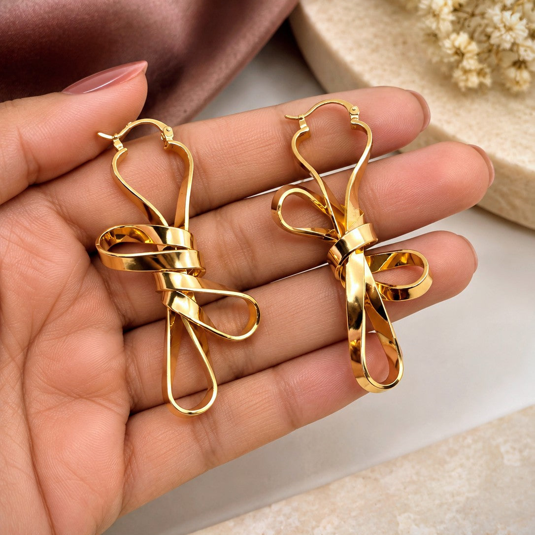 Sculpted Ribbon Bow Drop Earrings