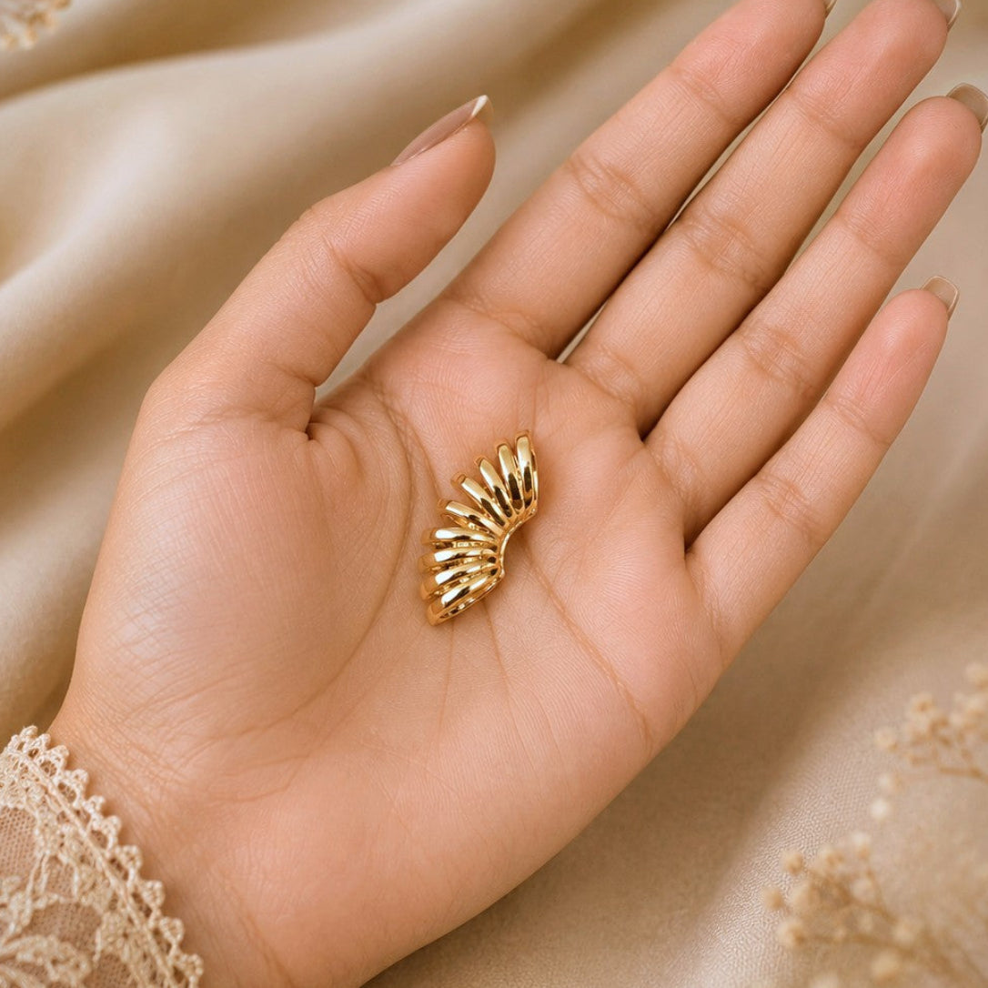 Gold Ribbed Cuff Earrings