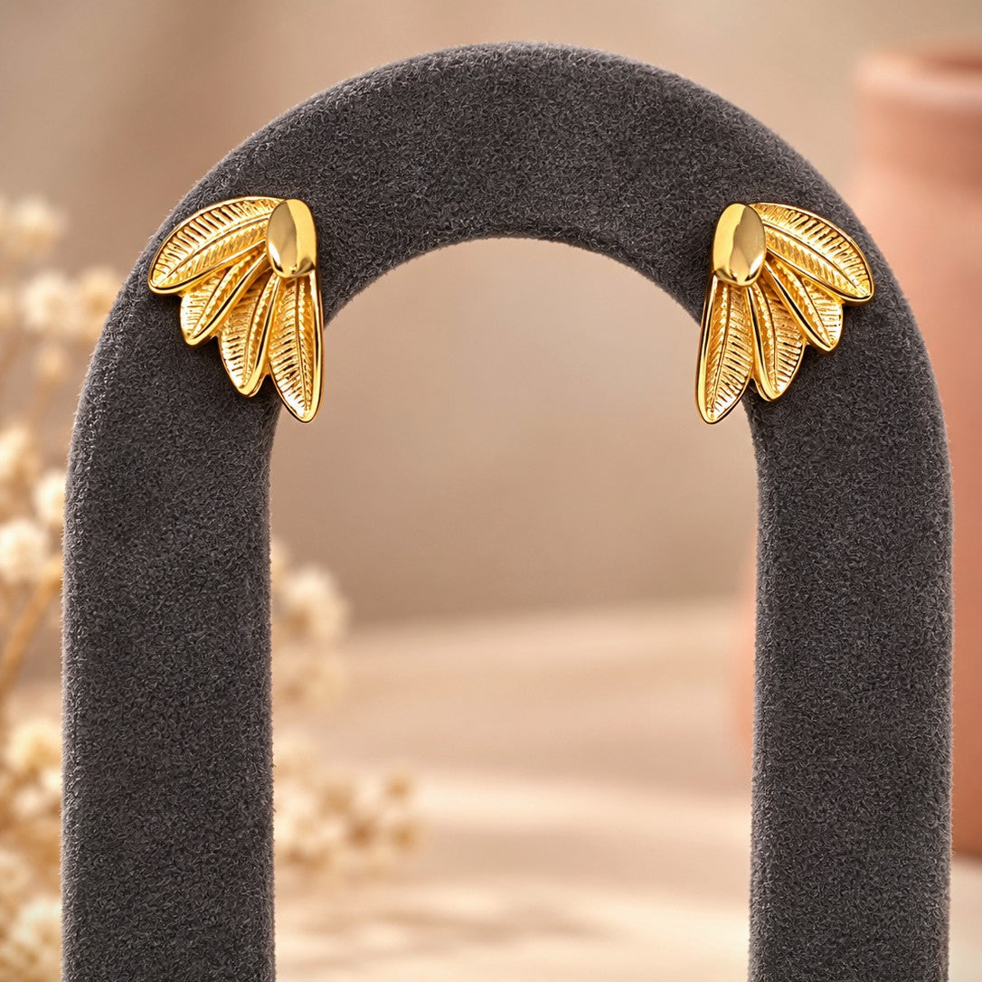 Engraved Leaf Fan Stud Earrings