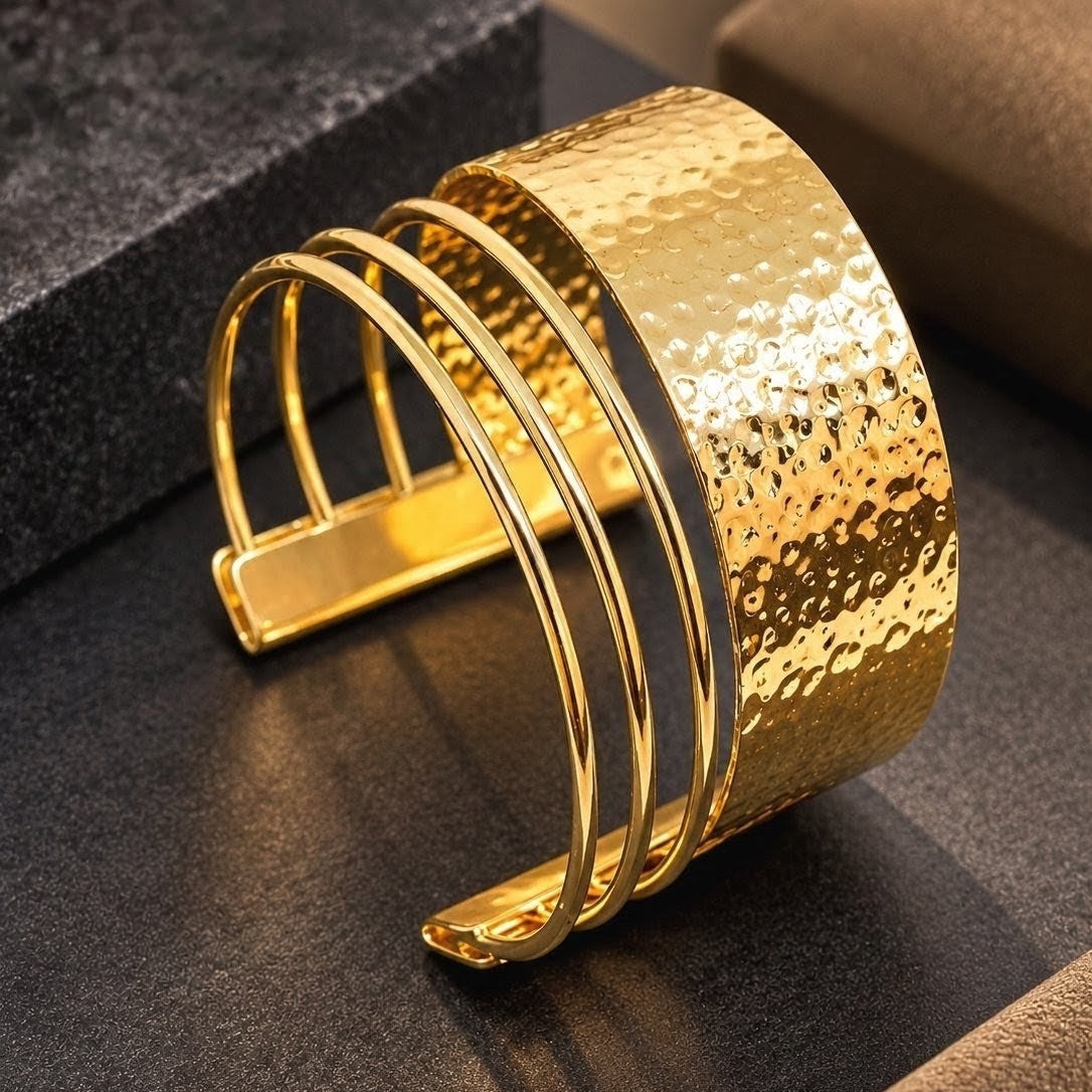 Hammered Panel Wire Split Cuff Bangle