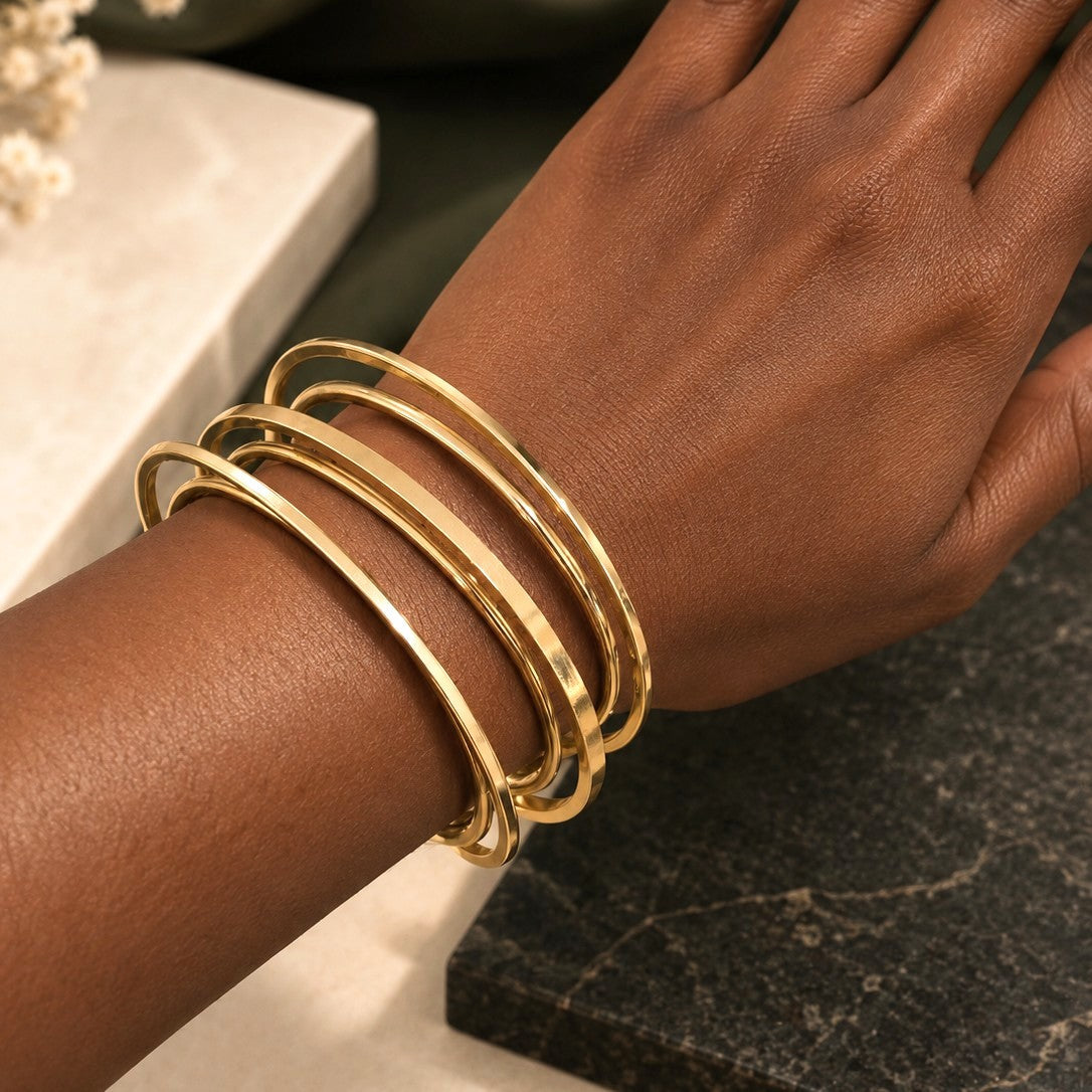 Hammered Oval Bangle Bracelet