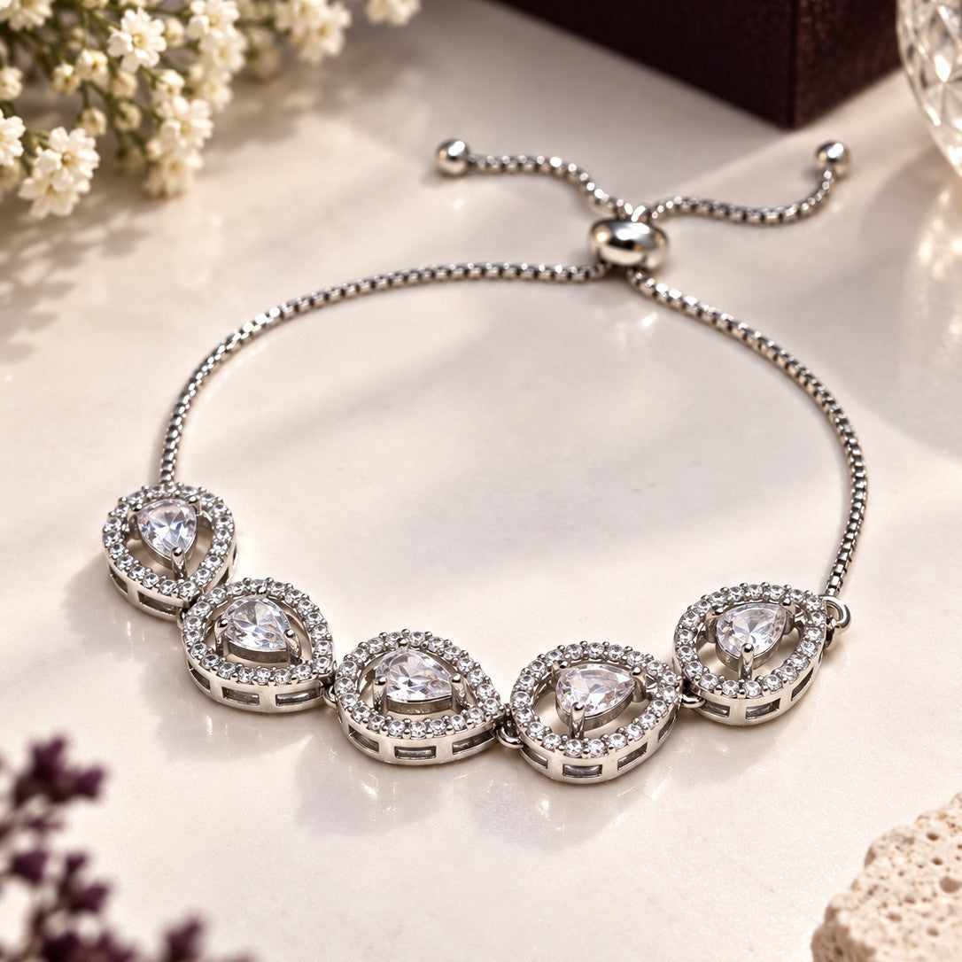 Pear Halo Cluster Bracelet