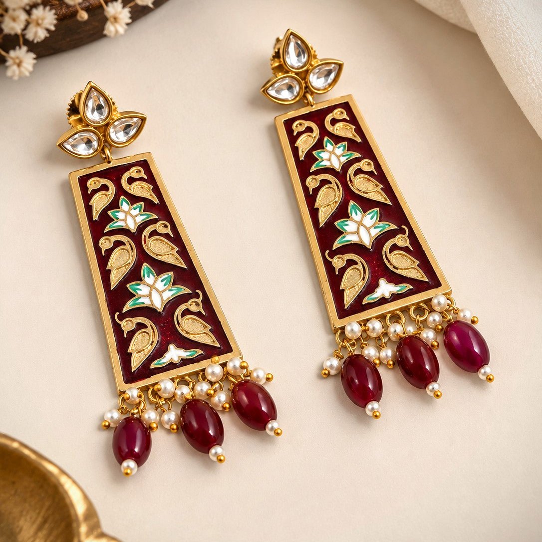 Meenakari Panel Drop Earrings