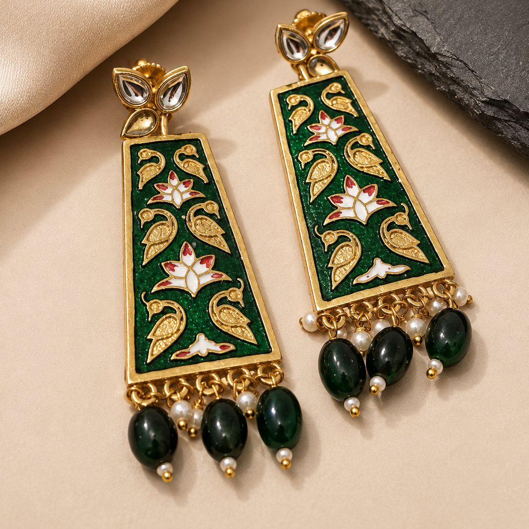 Meenakari Panel Drop Earrings