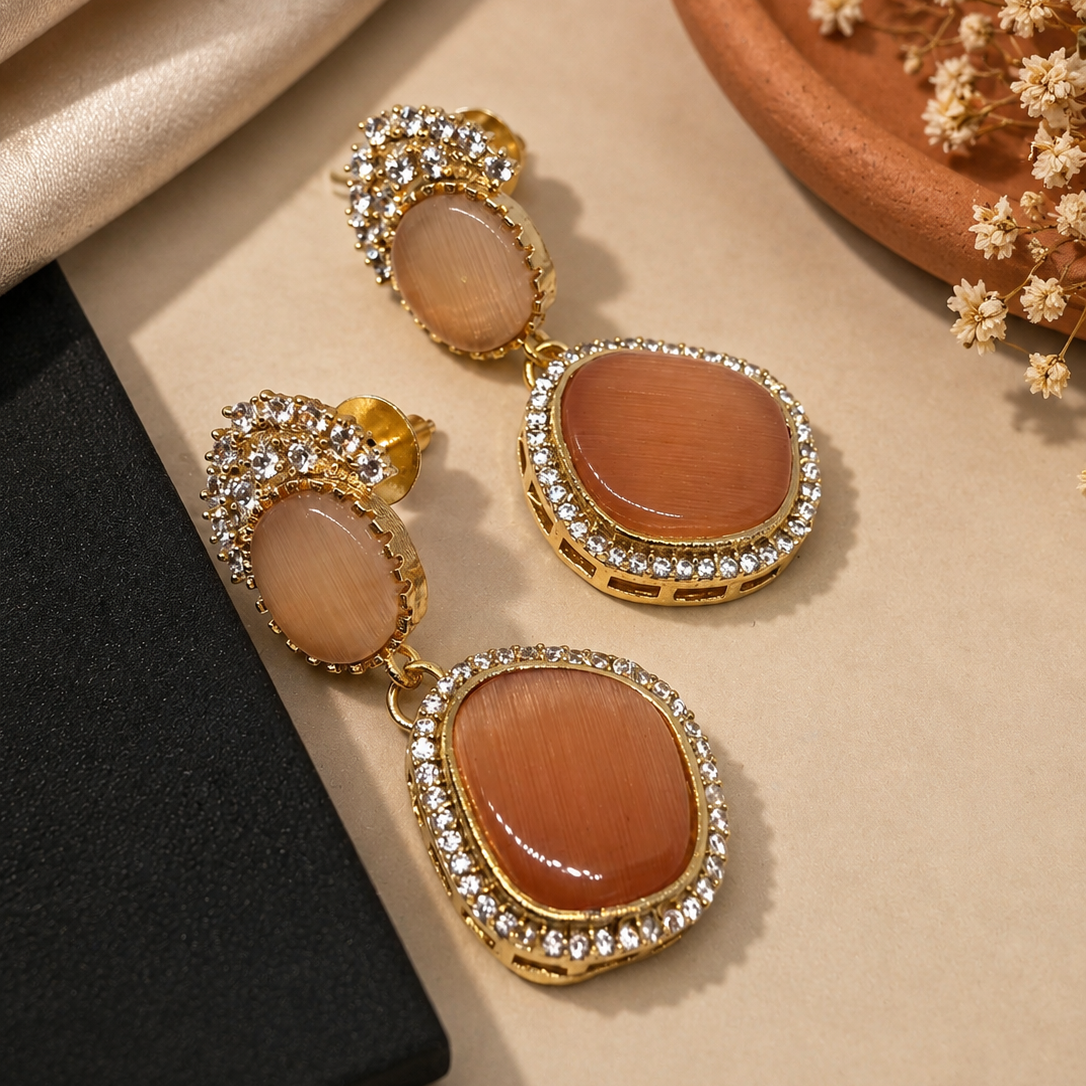 Cabochon Halo Drop Earrings