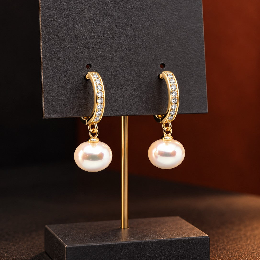 Pearl Drop Pavé Huggies Earrings