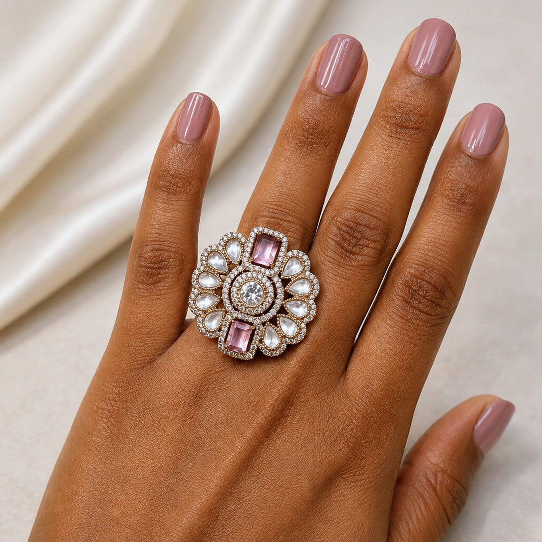 Rectangle Accent Floral Ring