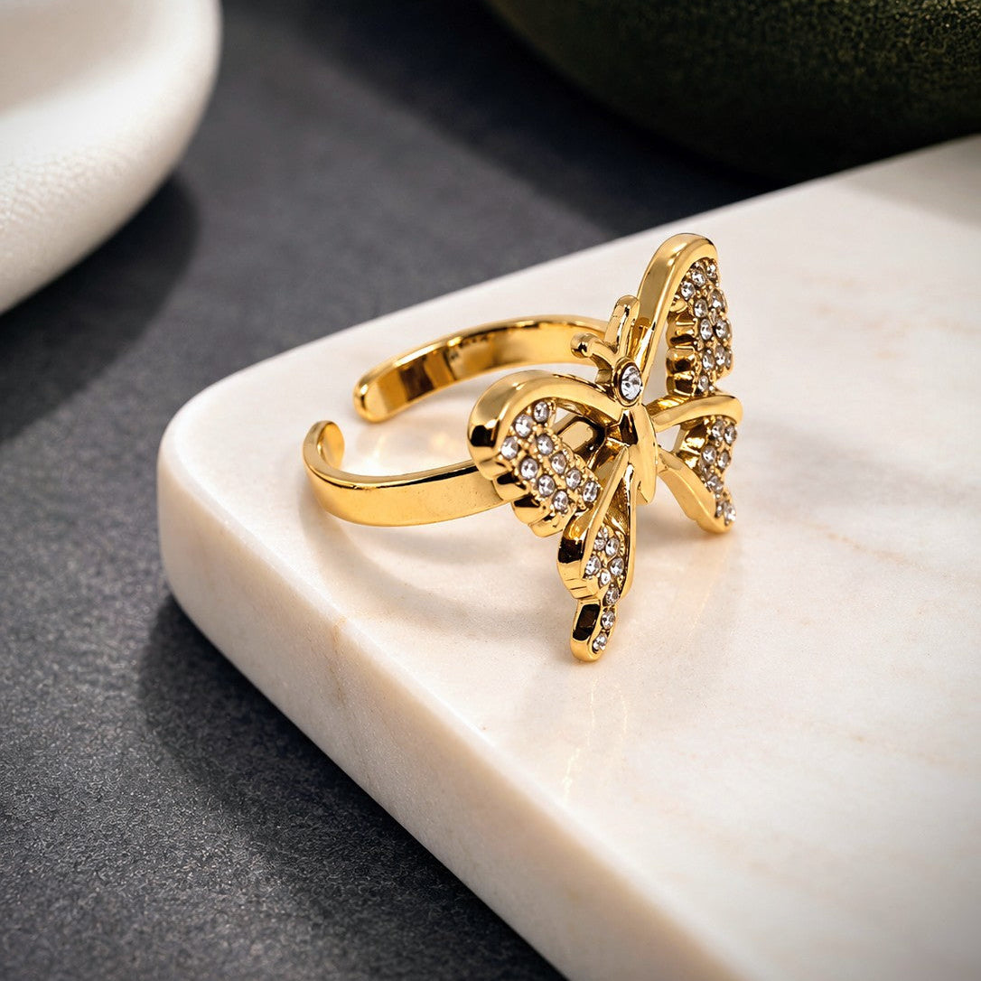 Pavé Wing Butterfly Adjustable Ring
