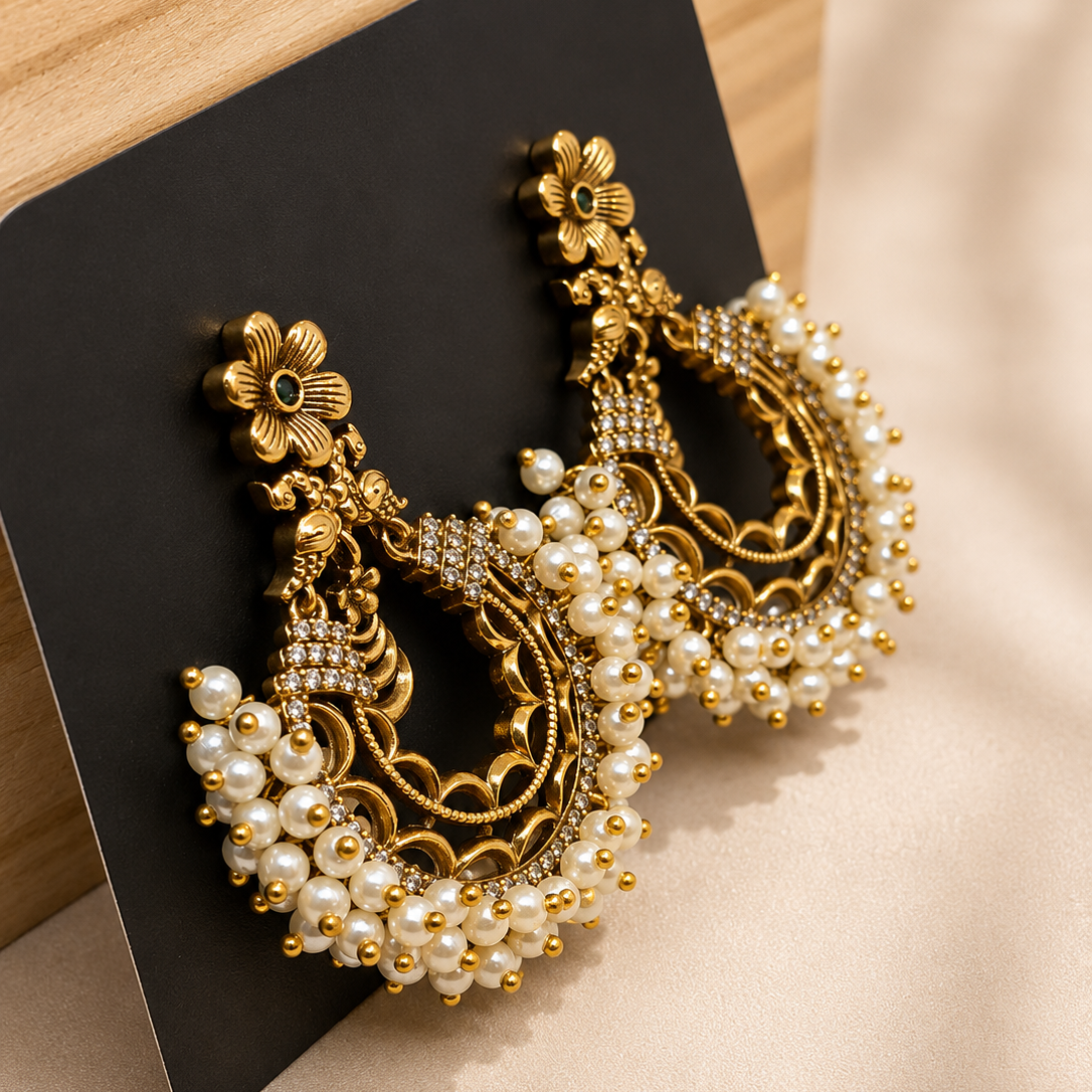 Chandbali Pearl Cluster Earrings