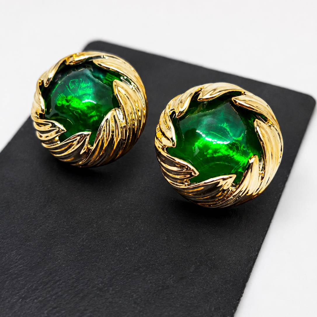 Green Cabochon Studs