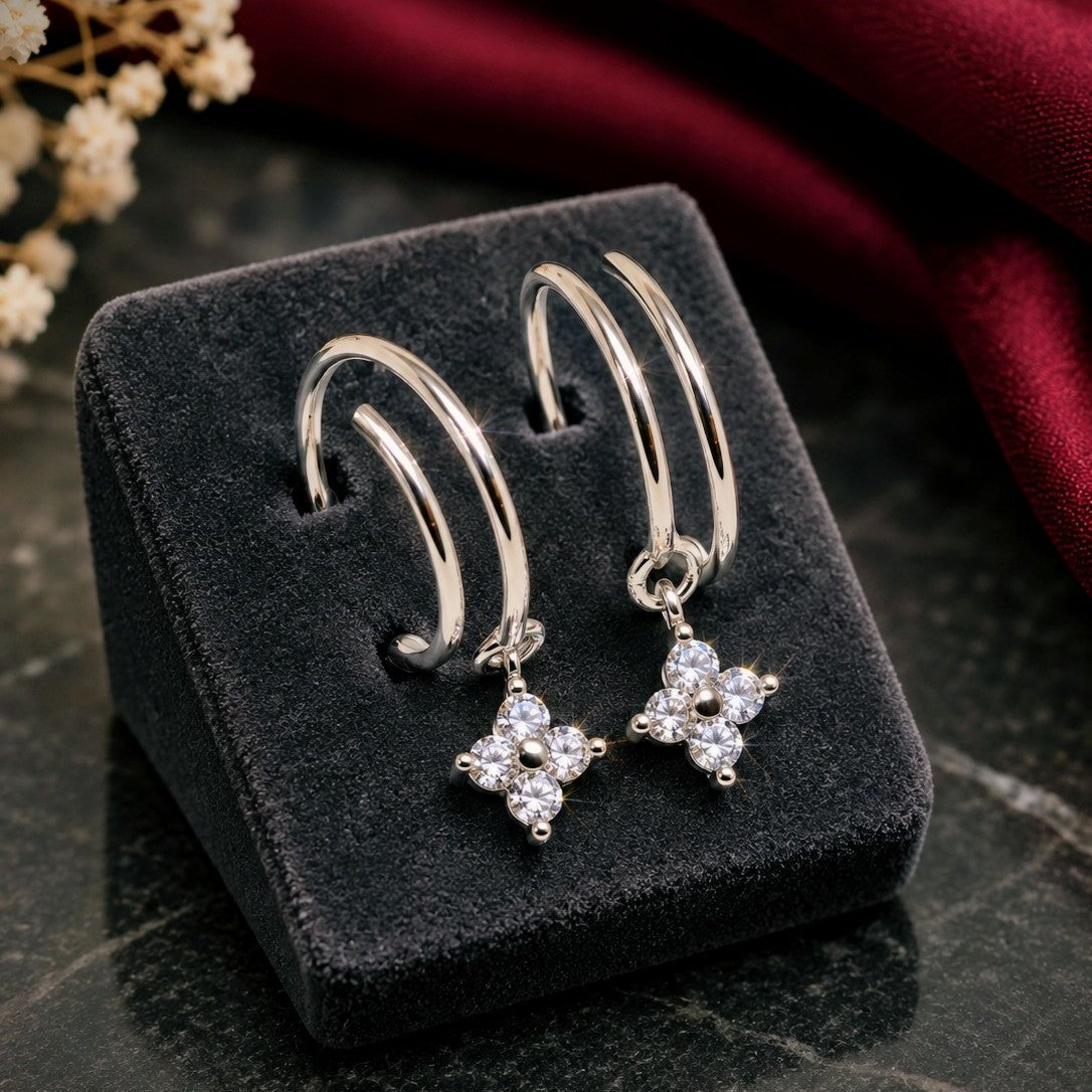 Double Wire Clover Drop Earrings