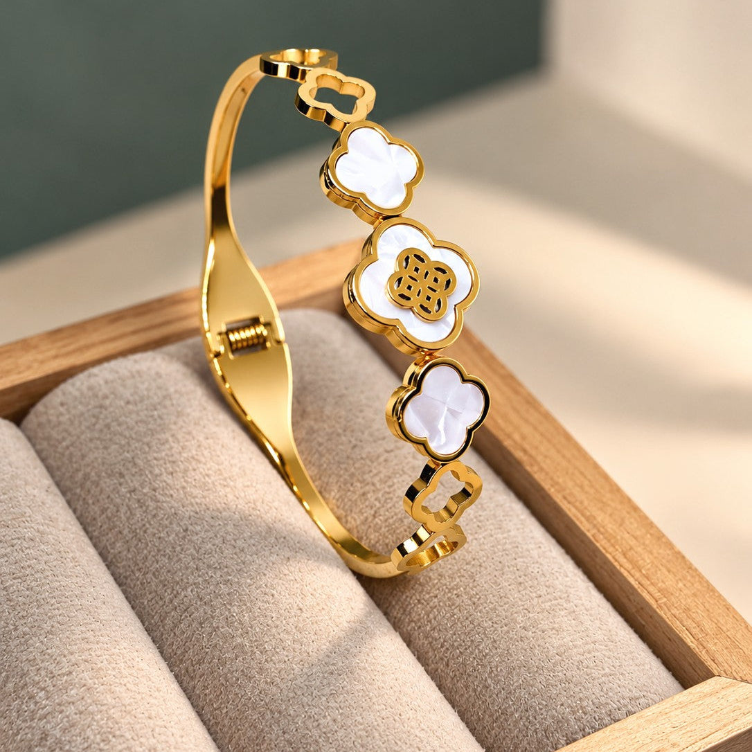 Clover Motif Hinged Bangle