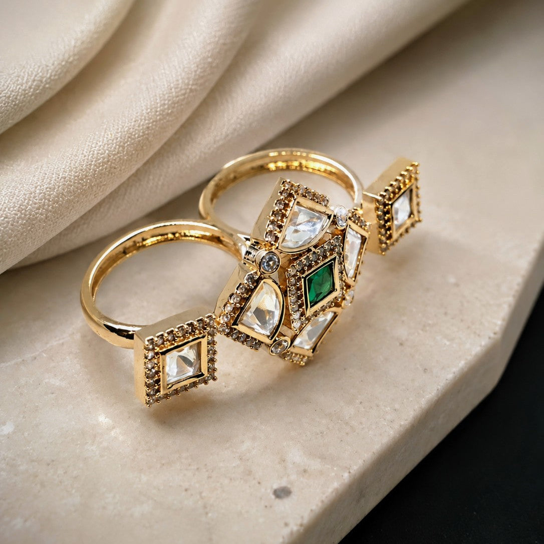 Polki Cluster Double Ring