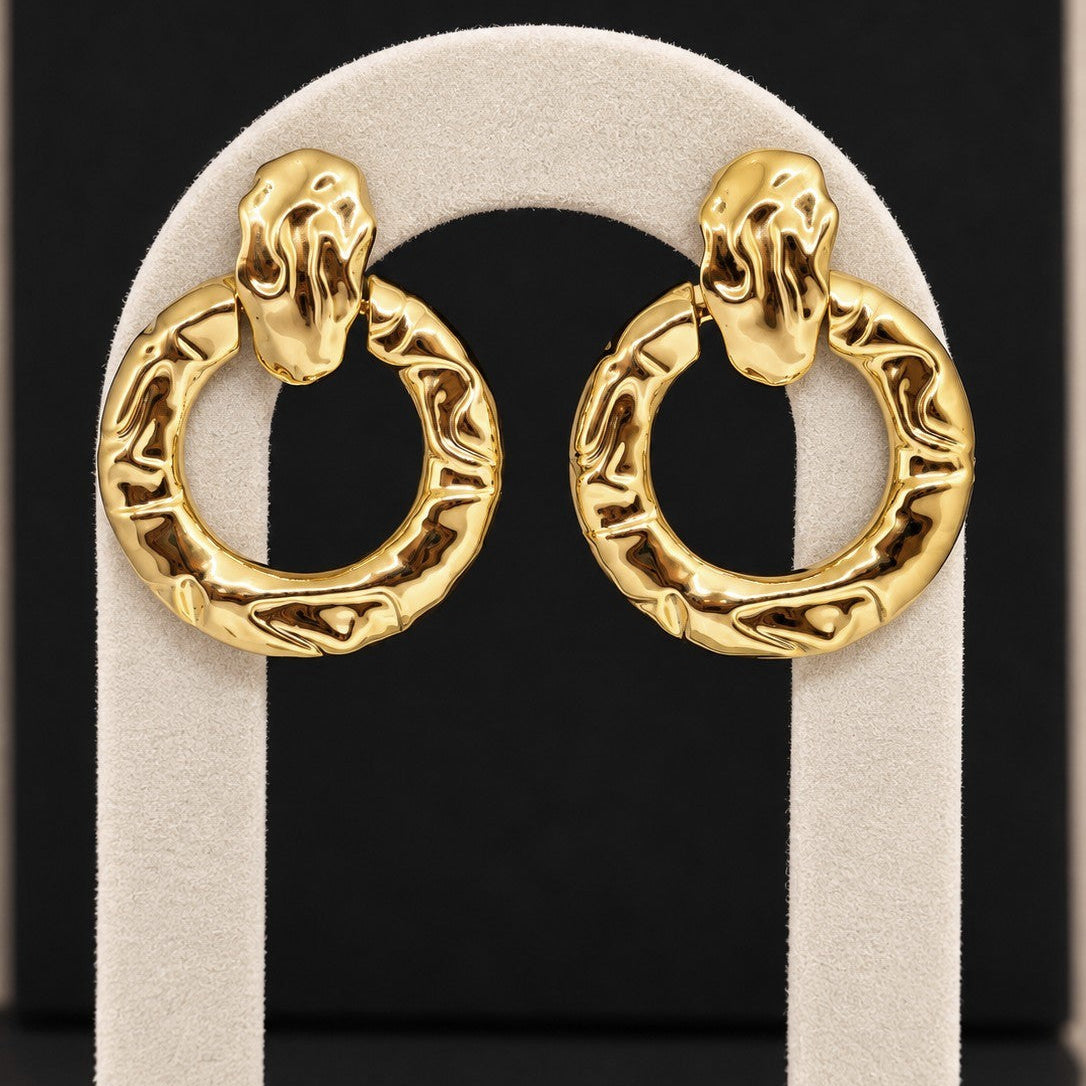 Molten Texture Door Knocker Hoop Earrings