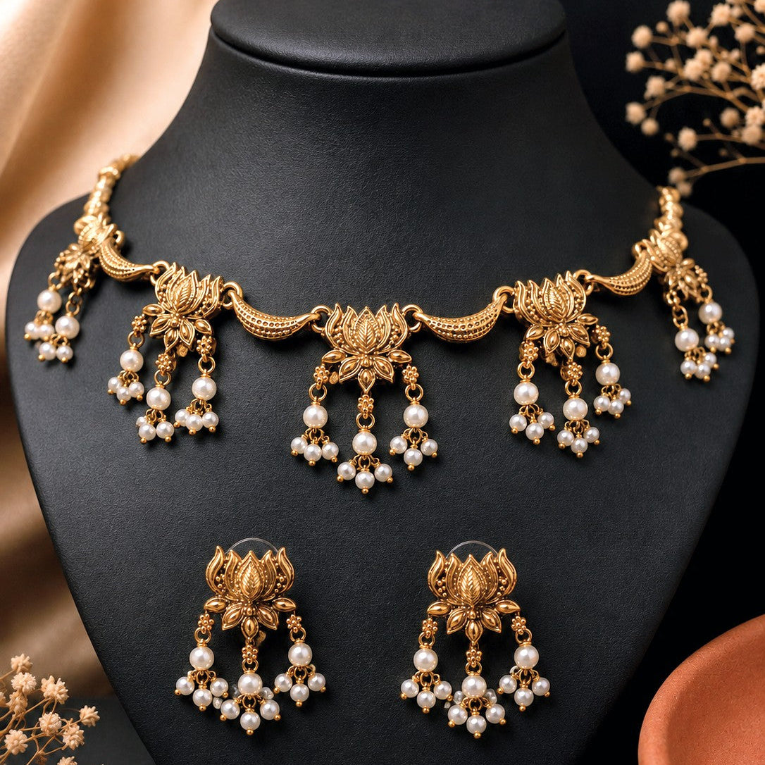 Lotus Tassel Necklace Set
