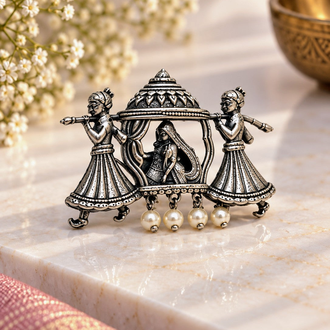 Oxidised Palanquin Pearl Ring