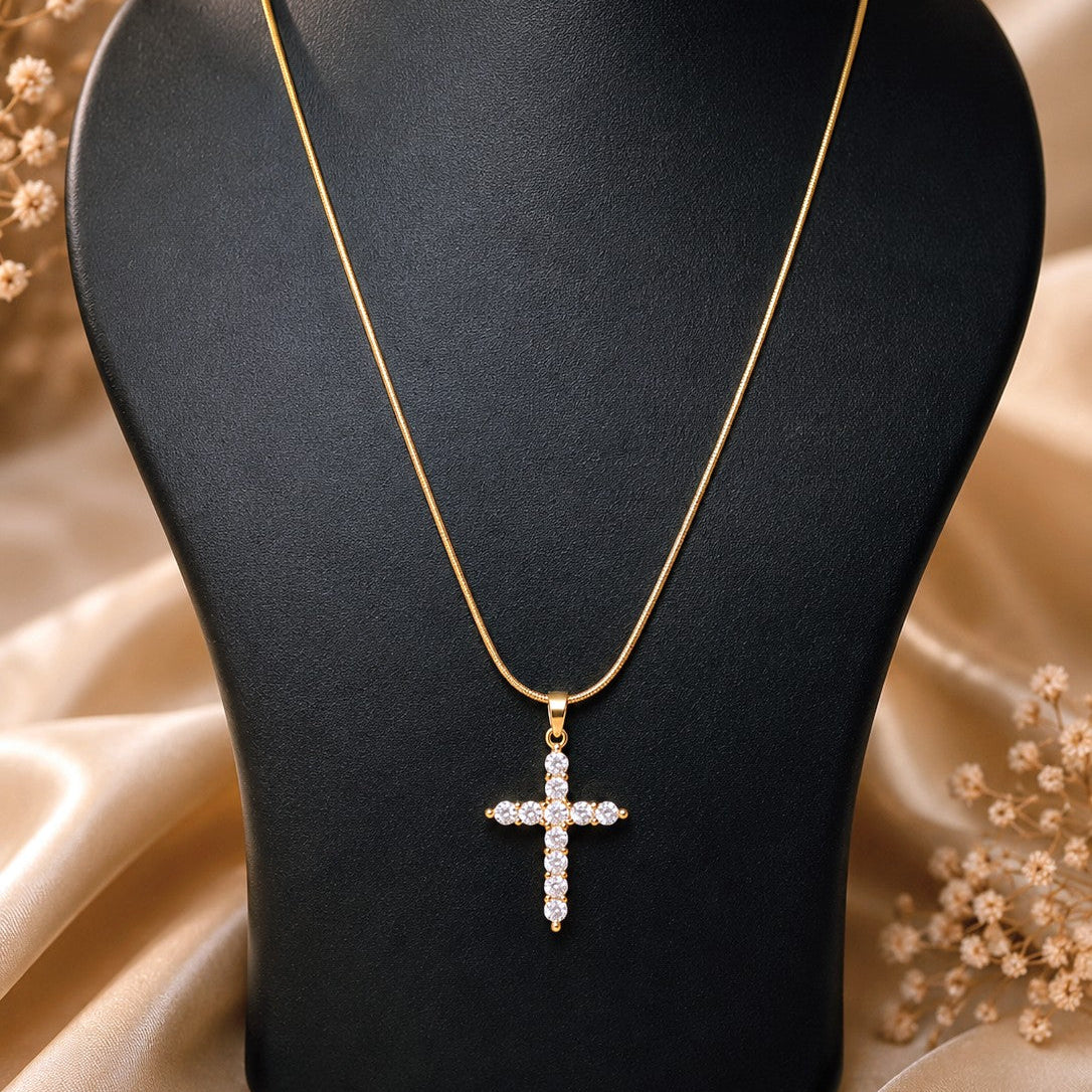 Elongated CZ Cross Necklace