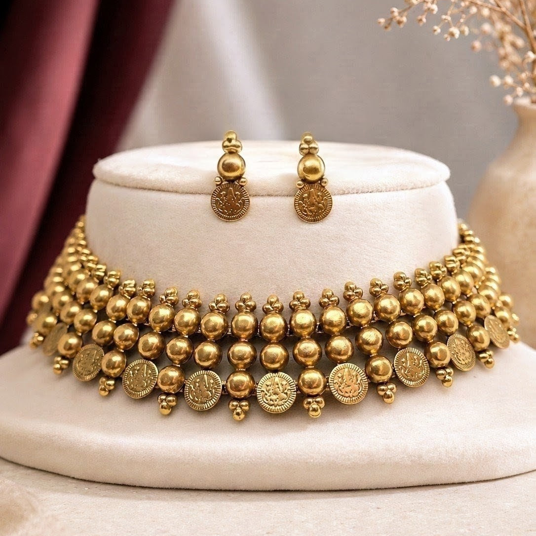 Beaded Coin Pendant Necklace