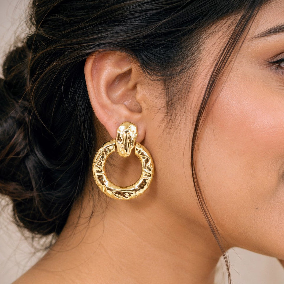 Molten Texture Door Knocker Hoop Earrings
