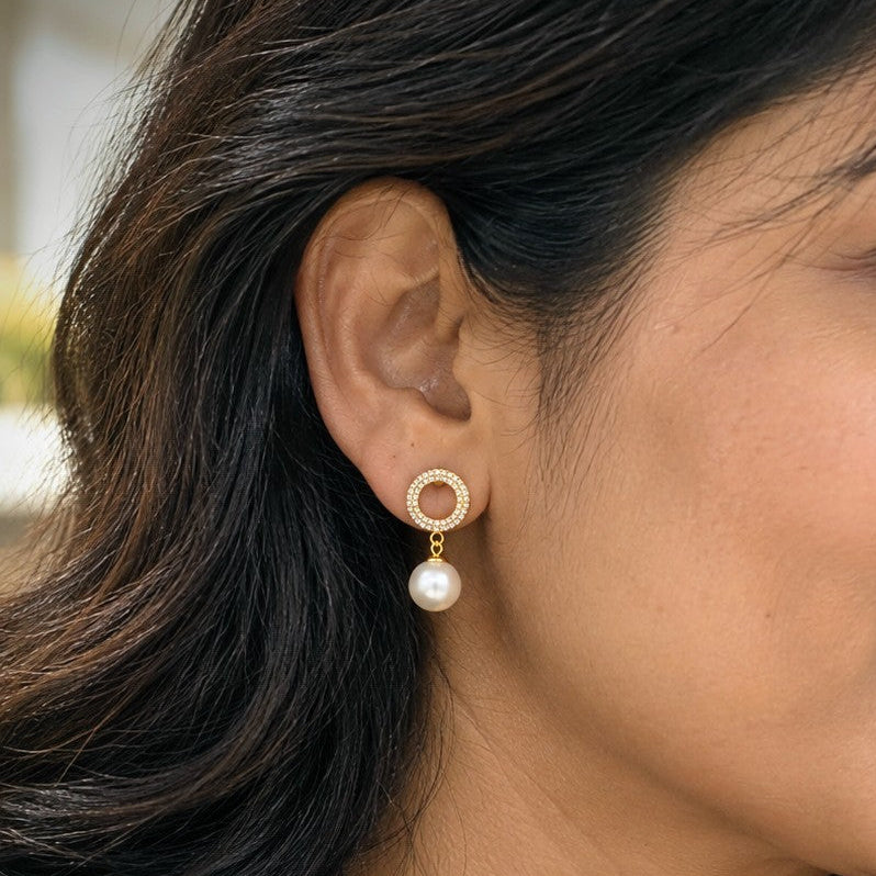 Pavé Circle Pearl Drop Earrings