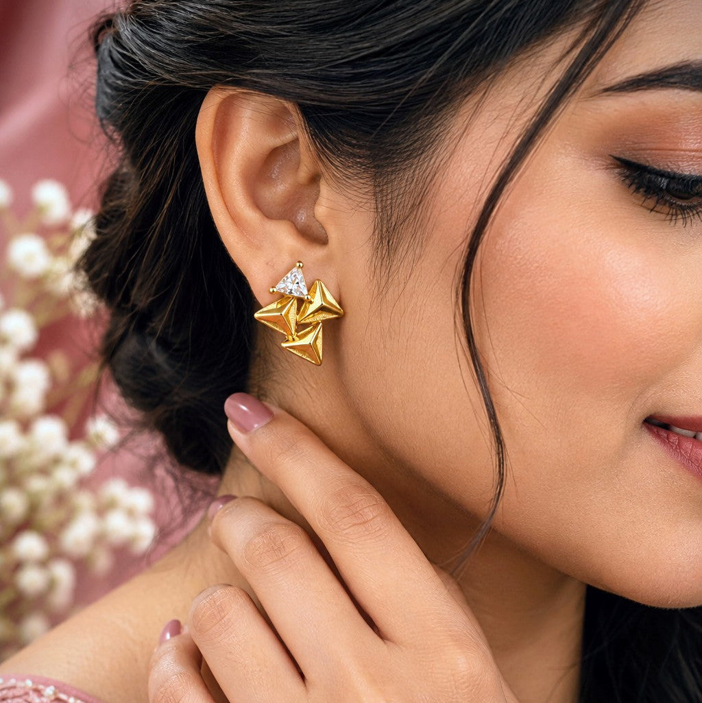 Trillion CZ Pyramid Cluster Earrings