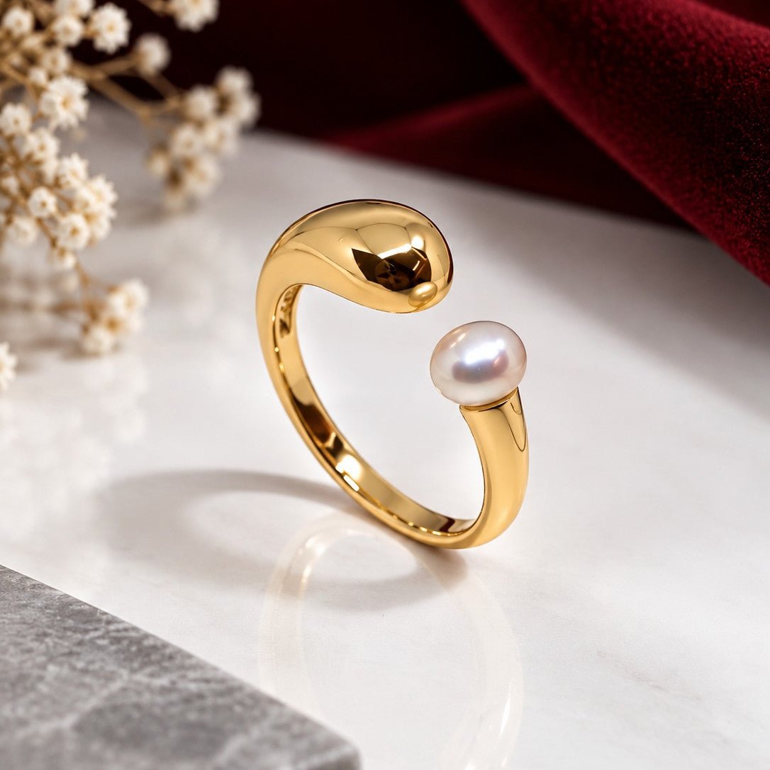 Teardrop Pearl Open Ring