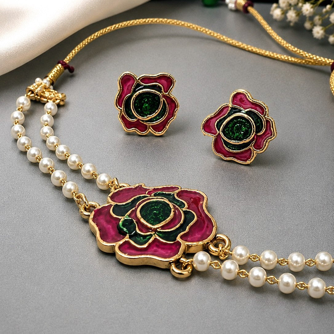 Rose Pearl Necklace Set