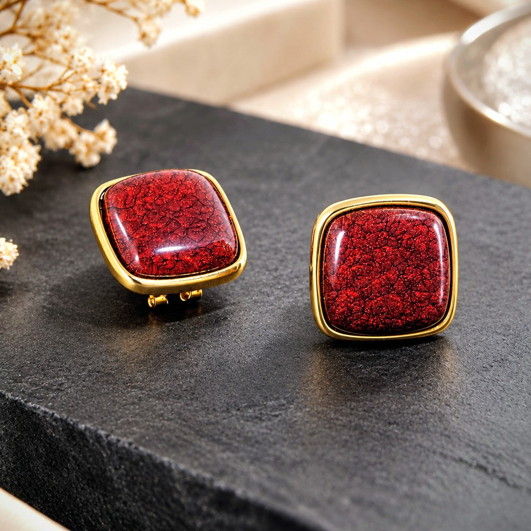 Square Crackle Cabochon Earrings