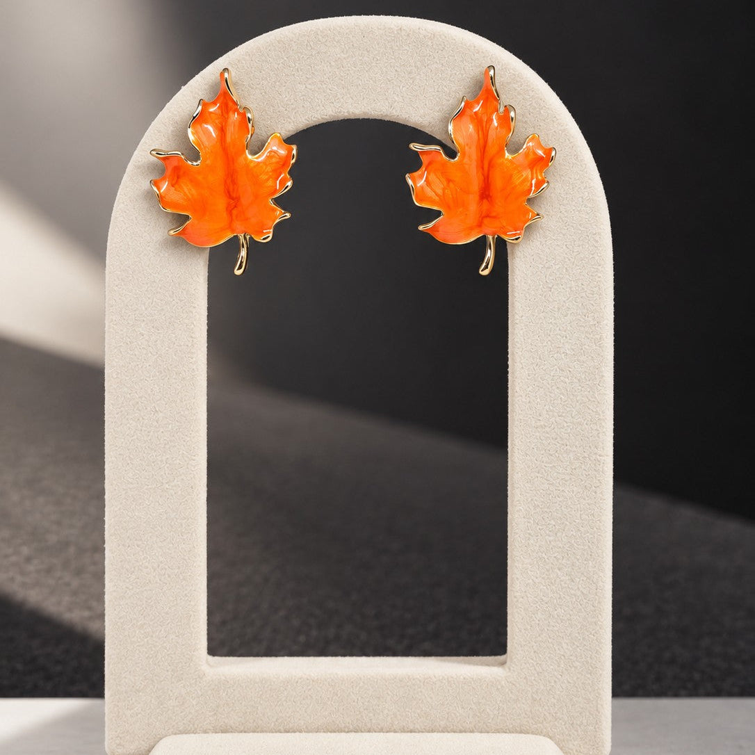 Enamel Maple Leaf Earrings