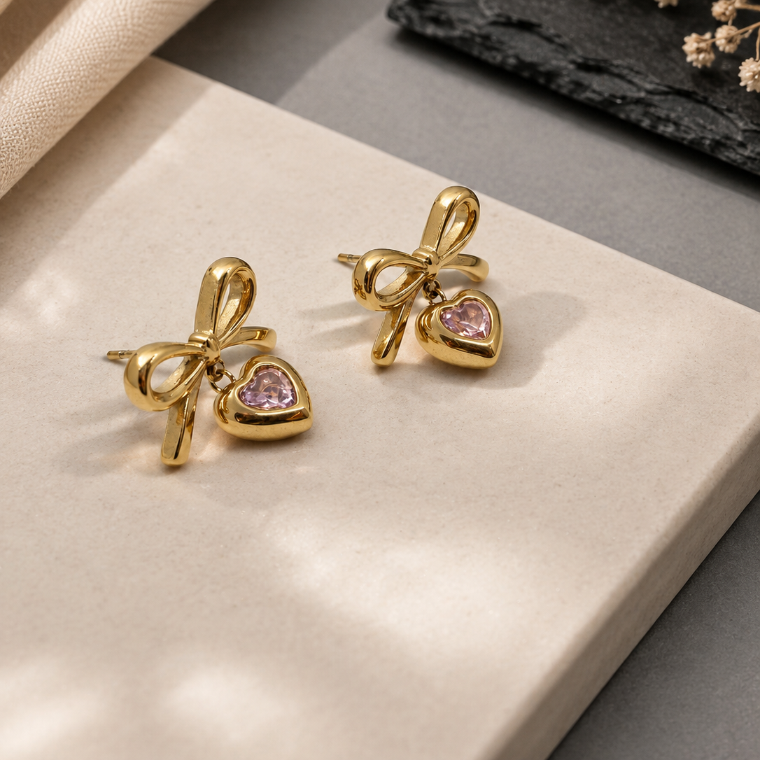 Bow Heart Drop Earrings