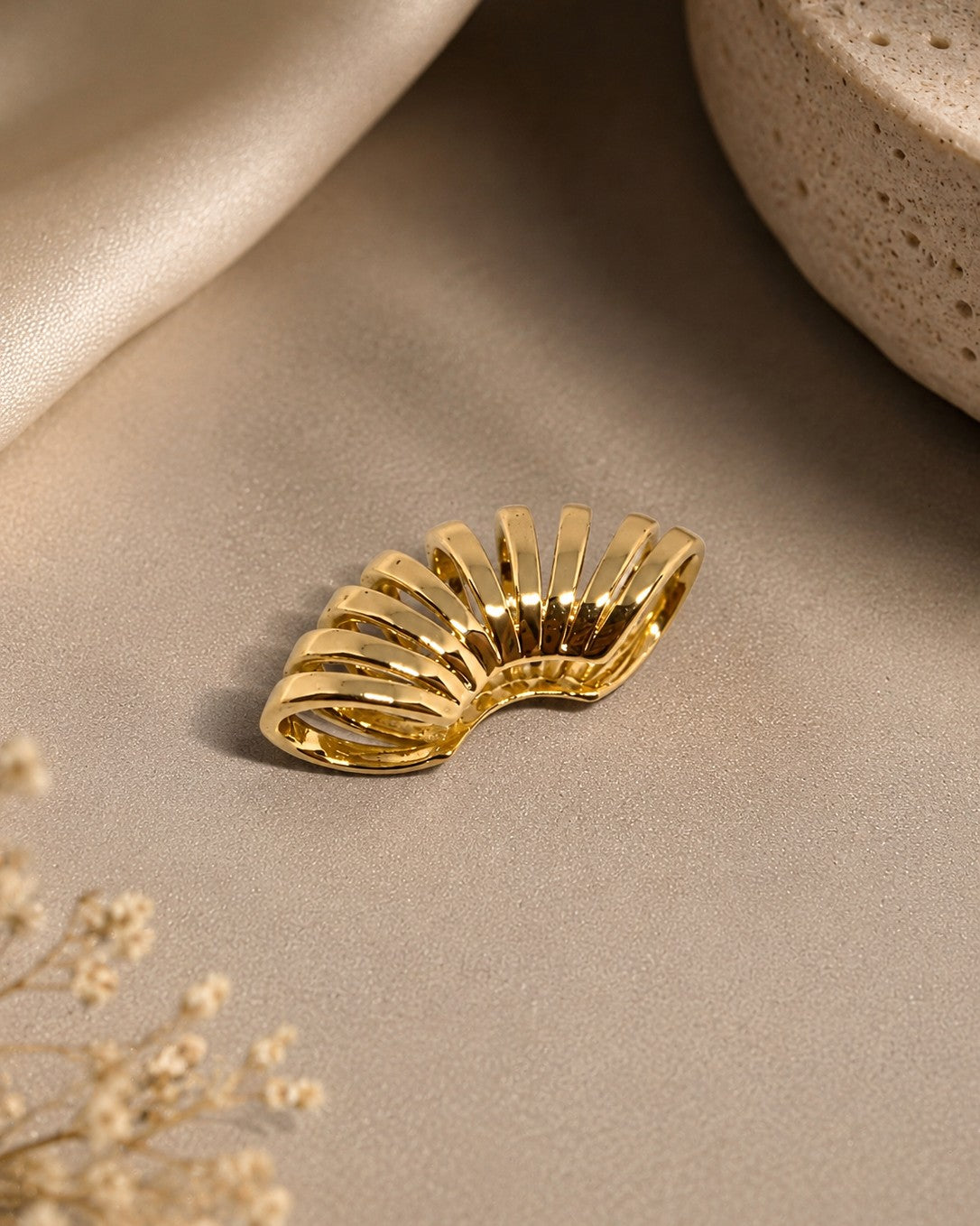 Gold Ribbed Cuff Earrings