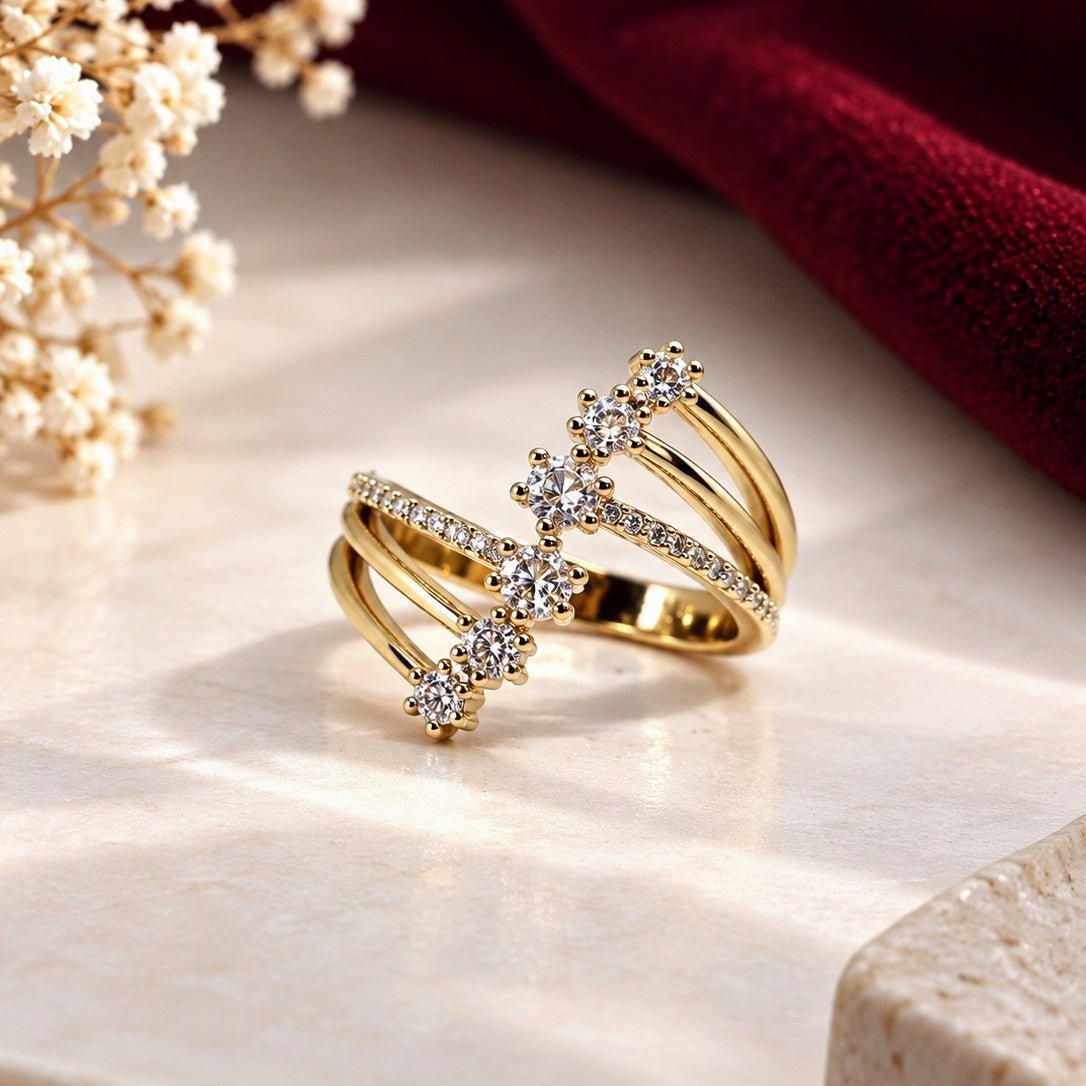 Graduated Stone Chevron Ring