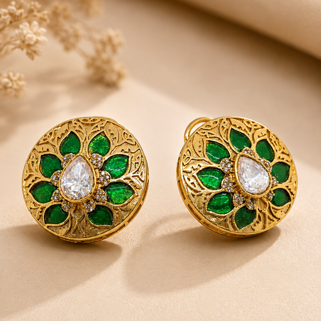 Enamel Leaf Stud Earrings