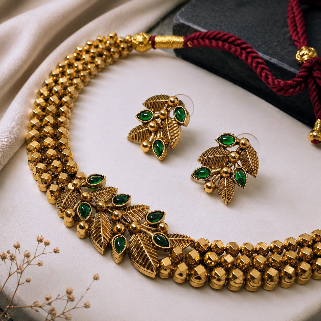 Leaf Branch Beaded Necklace Set