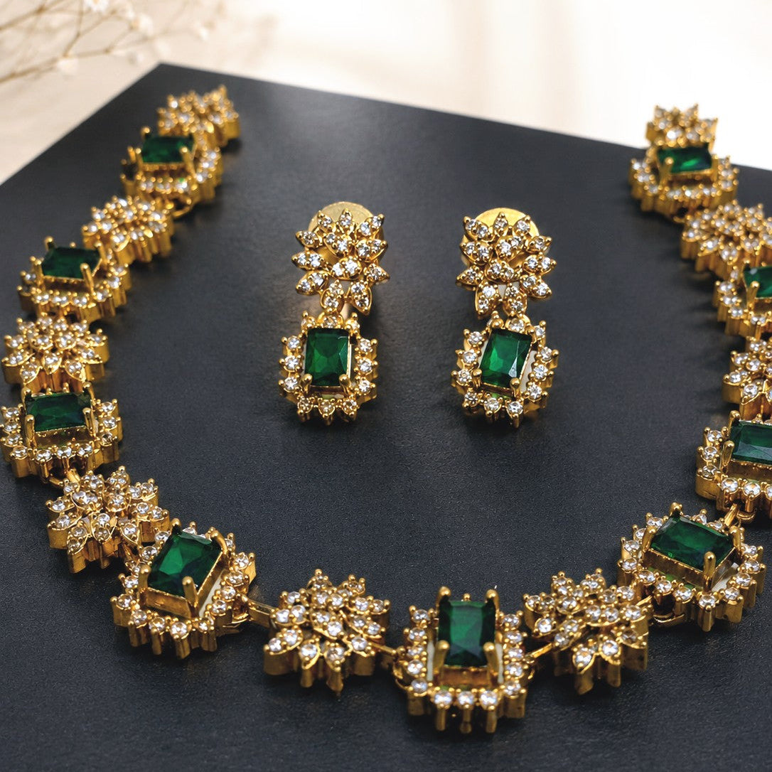 Emerald Cut Halo Necklace Set