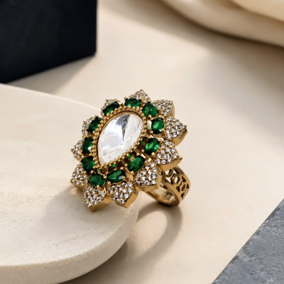 Layered Floral Cluster Ring