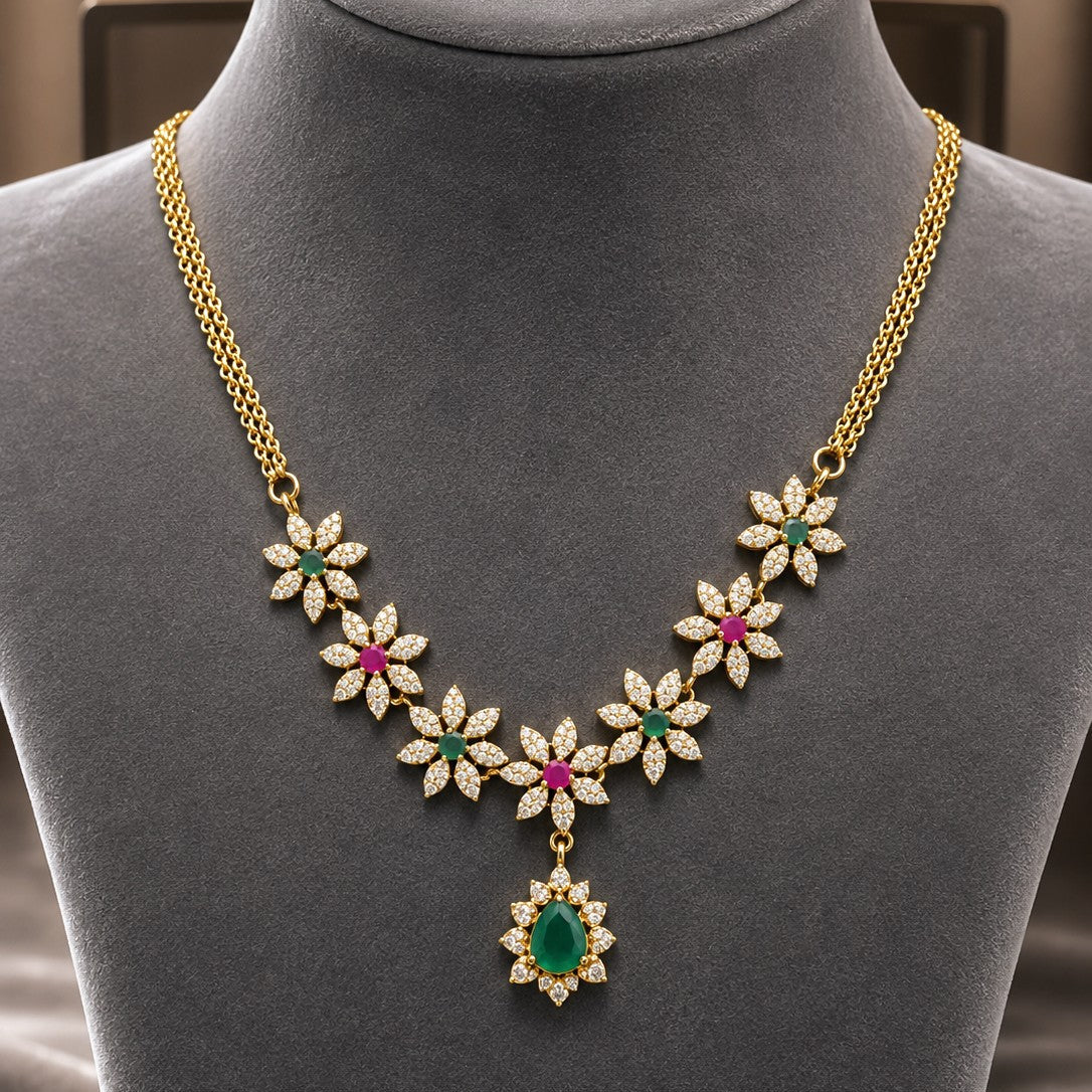 Floral CZ Cluster Necklace