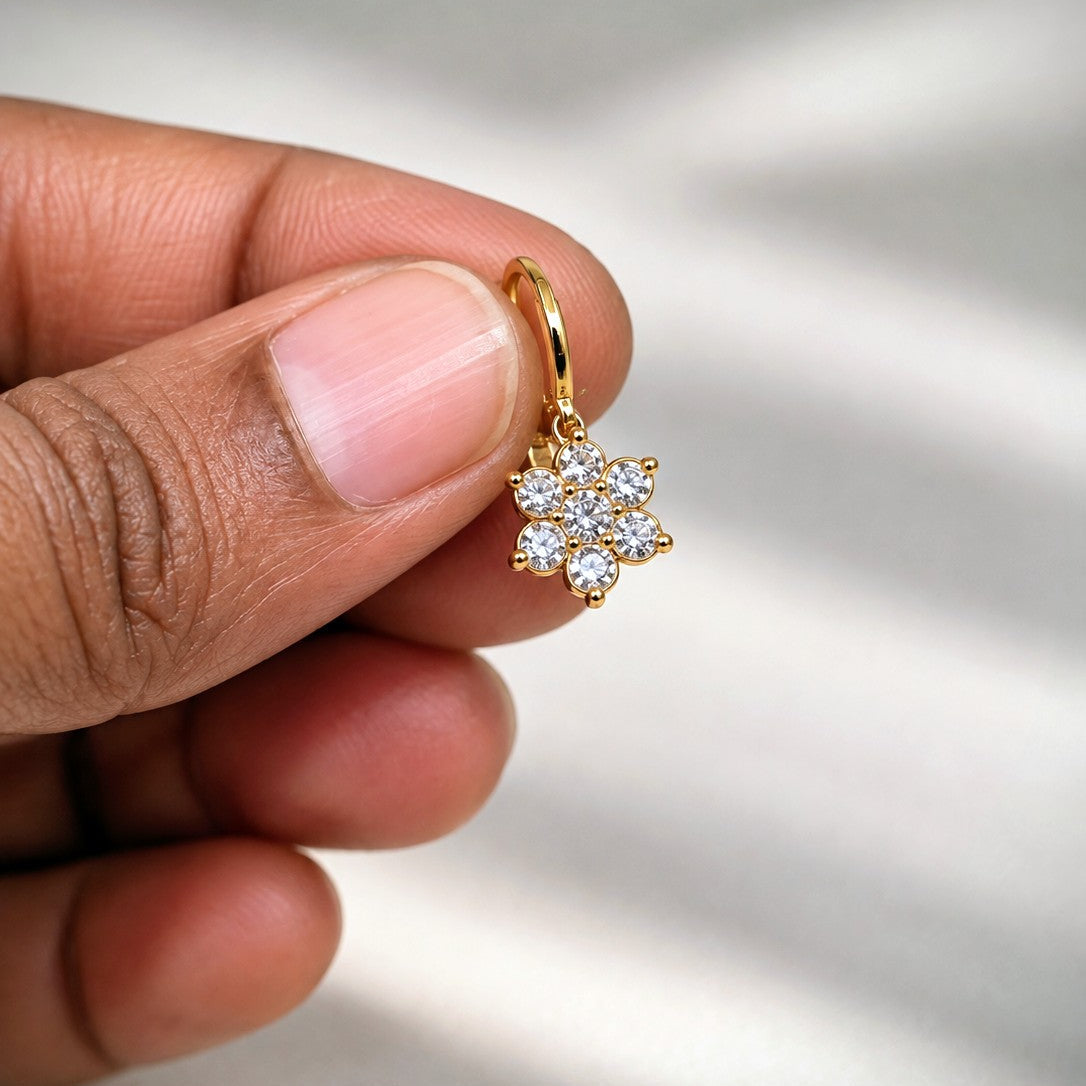 CZ Flower Cluster Leverback Earrings