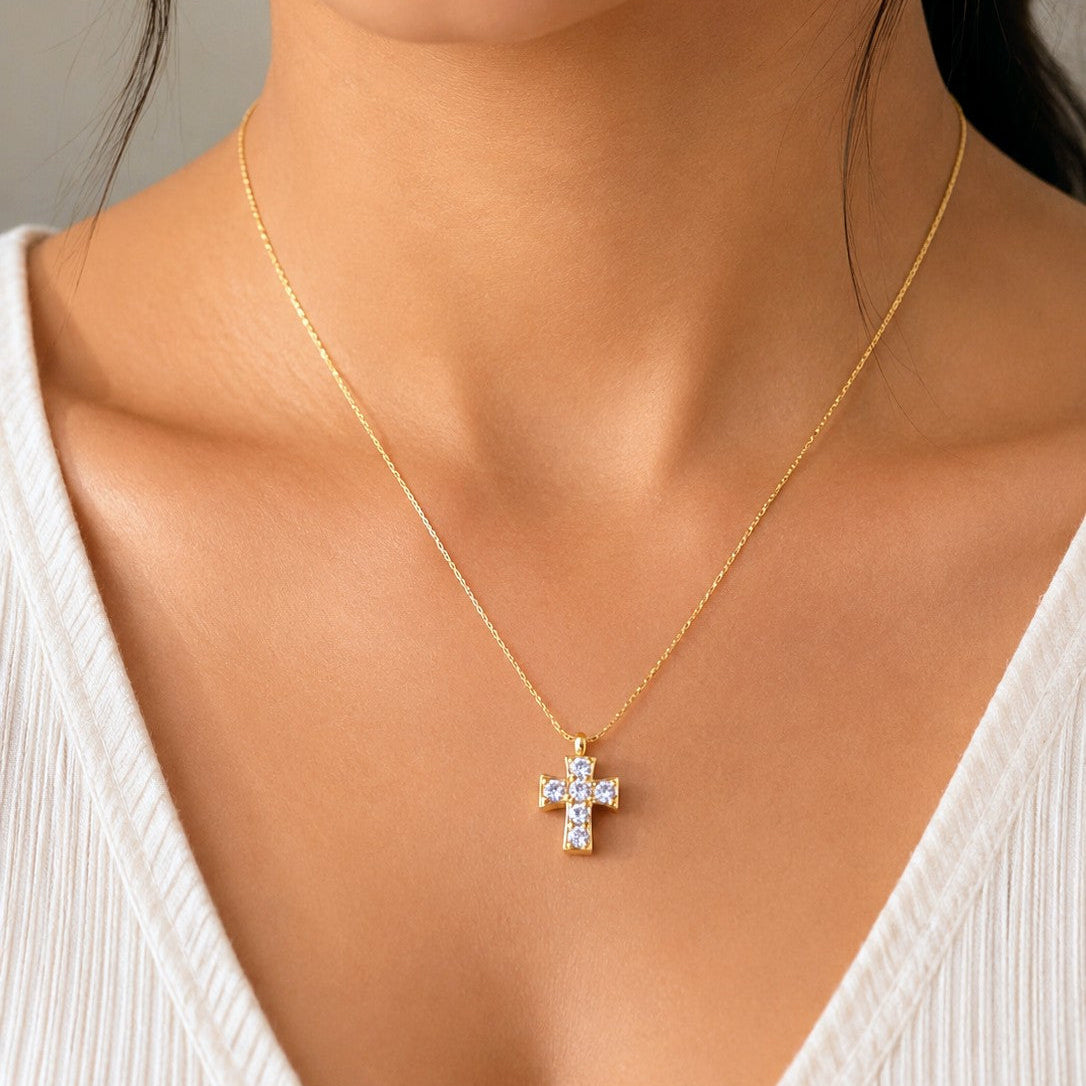 Round CZ Cross Necklace