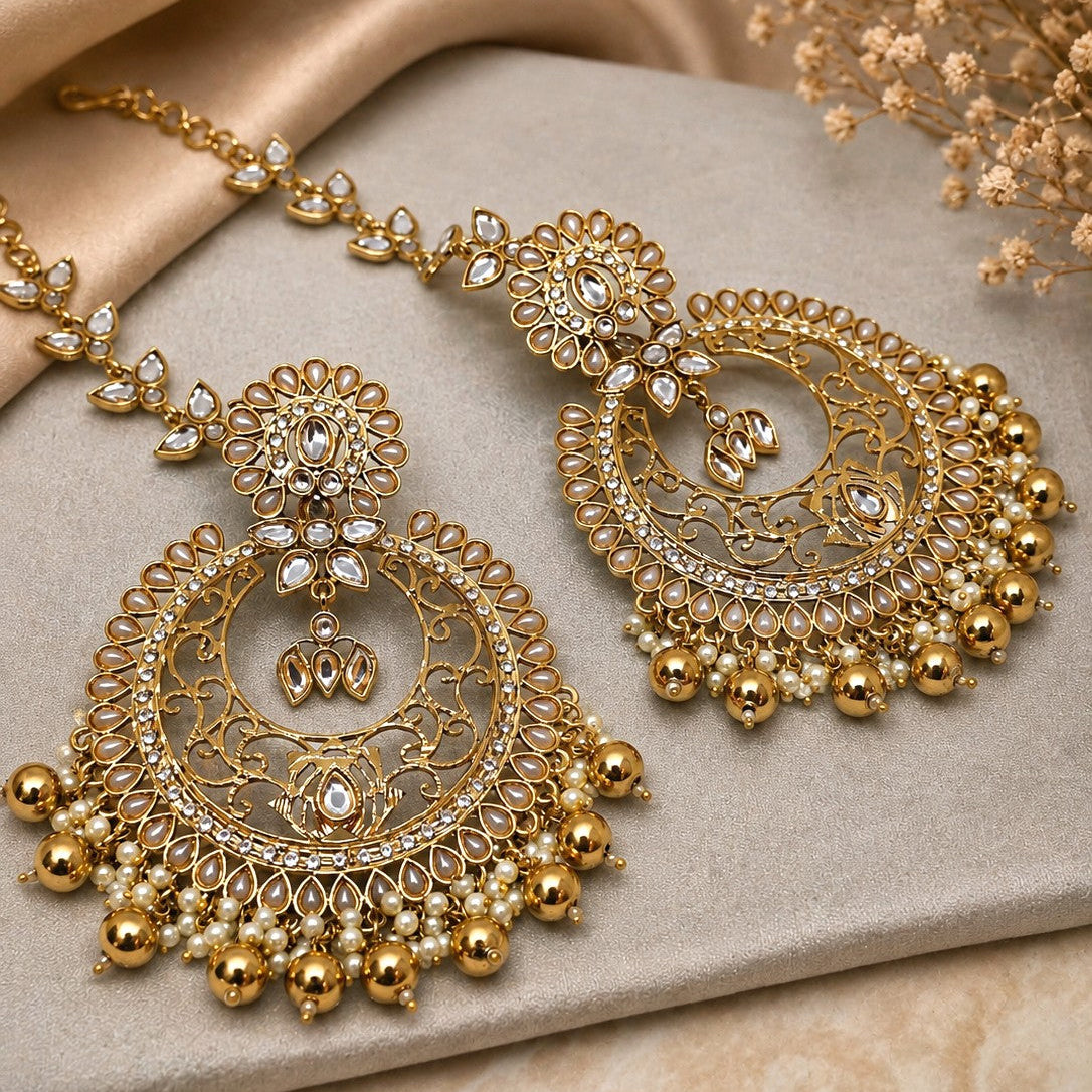 Chandbali Kundan Pearl Set
