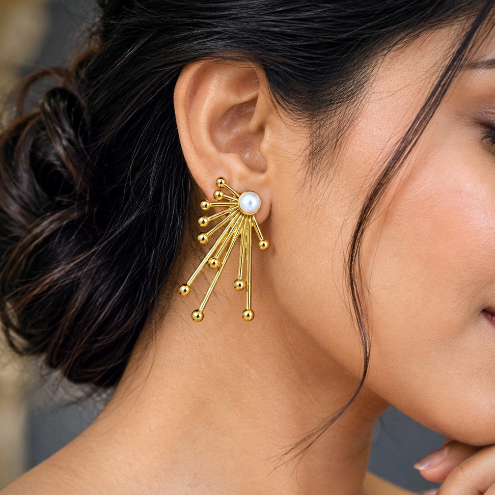 Pearl Top Firework Fan Earrings