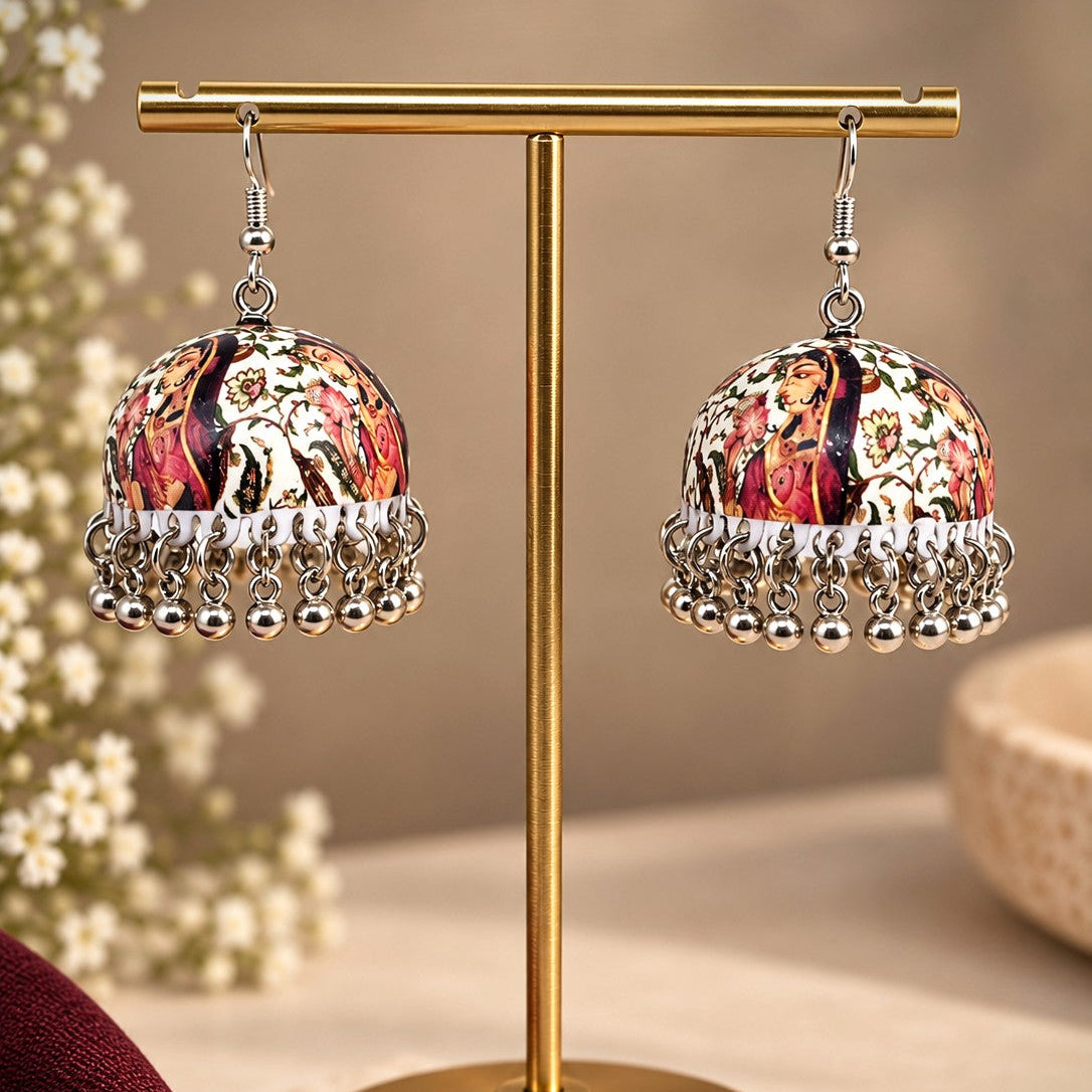Painted Portrait Jhumka Earrings