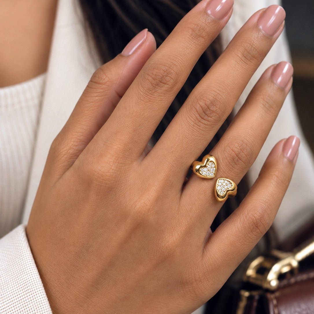 Double Heart Pave Ring